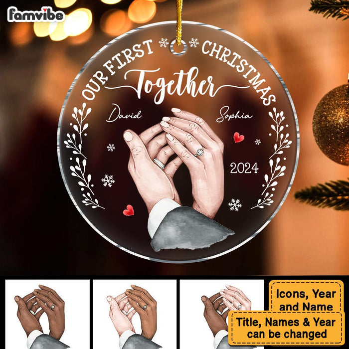 Personalized Gift For Couple Holding Hands Our First Christmas New Acrylic Circle Ornament 35317 1