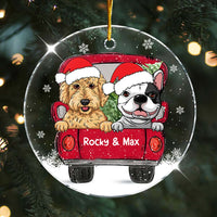 Personalized Dog Christmas Red Truck New Acrylic Circle Ornament 35336 thumb 1