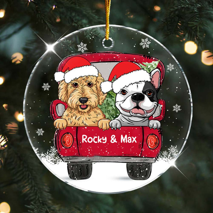 Personalized Dog Christmas Red Truck New Acrylic Circle Ornament 35336 1