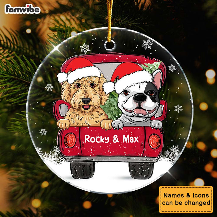 Personalized Dog Christmas Red Truck New Acrylic Circle Ornament 35336 1