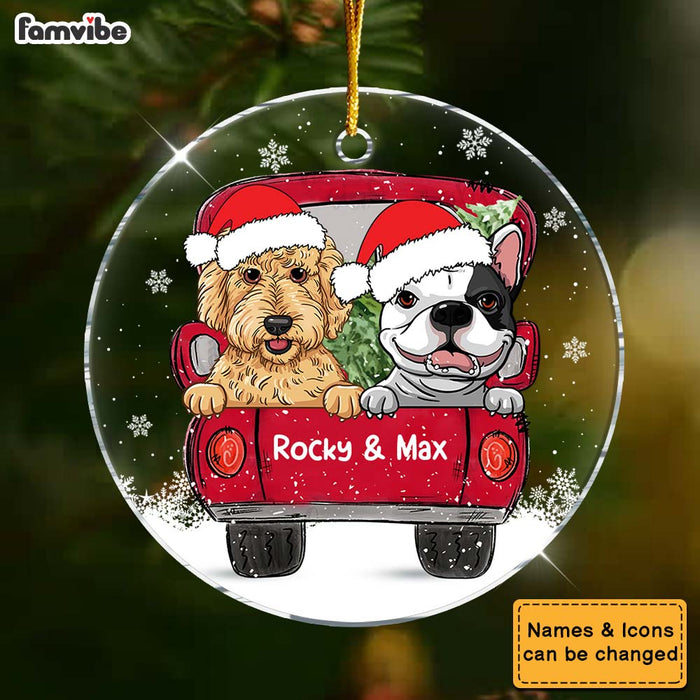 Personalized Dog Christmas Red Truck New Acrylic Circle Ornament 35336 1