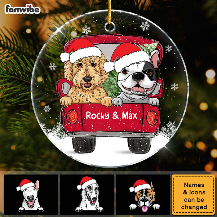 Personalized Dog Christmas Red Truck New Acrylic Circle Ornament 35336 1