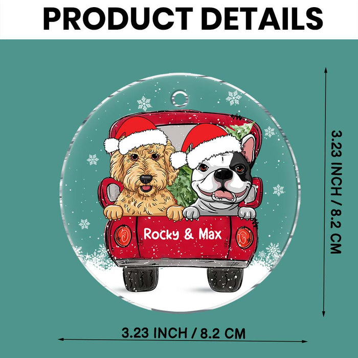 Personalized Dog Christmas Red Truck New Acrylic Circle Ornament 35336 1