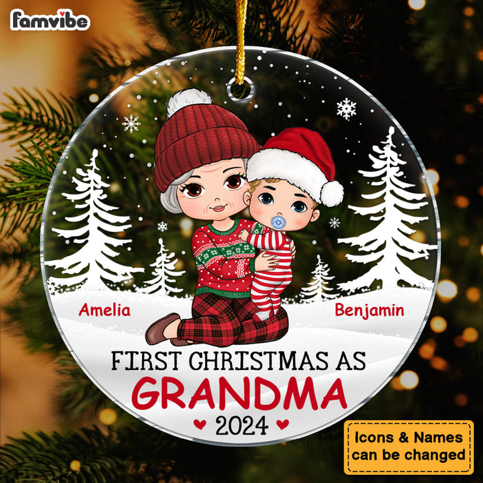 Personalized First Christmas As Grandma Acrylic Circle Ornament 35386 1