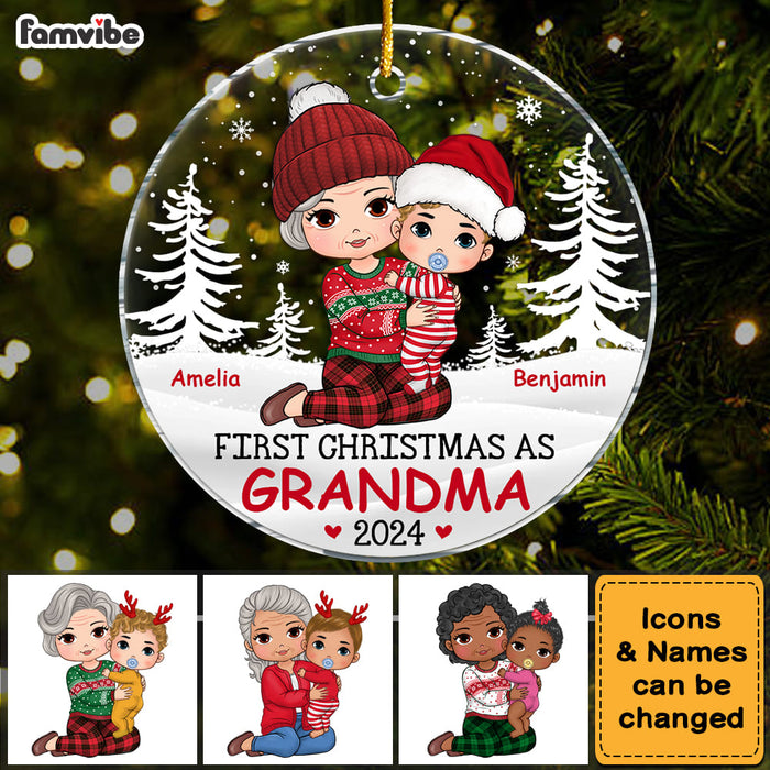 Personalized First Christmas As Grandma Acrylic Circle Ornament 35386 1