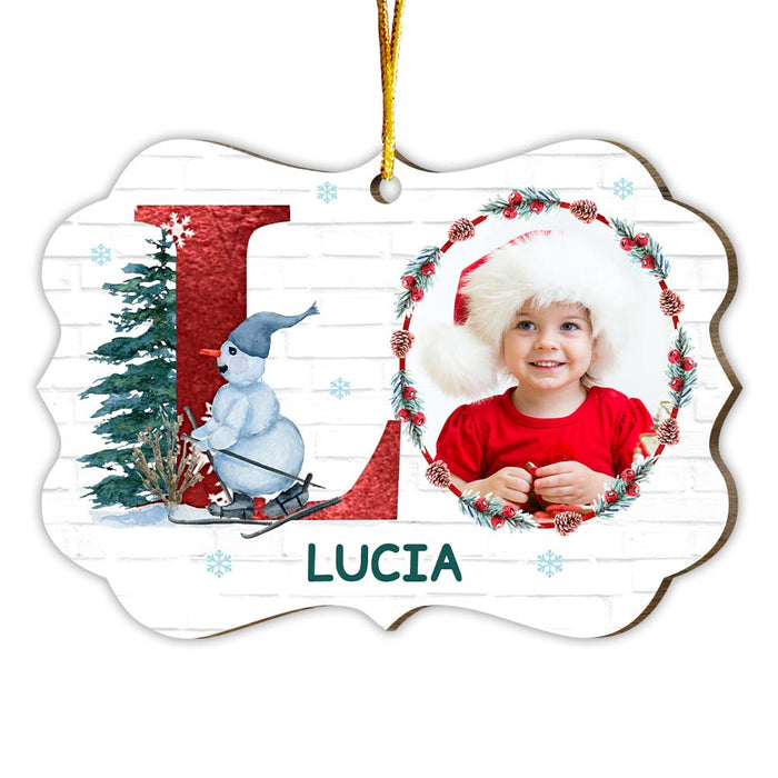 Personalized Letter and Snowman Name Custom Photo Benelux Ornament 35501 1