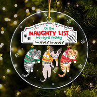 Personalized Christmas Naughty Cats Hanging On Mantel Acrylic Circle Ornament 35537 thumb 1