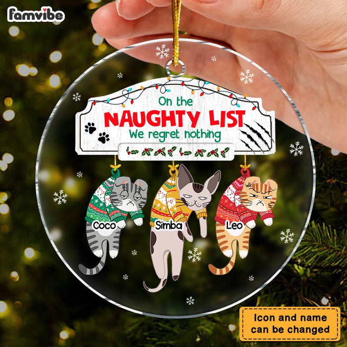 Personalized Christmas Naughty Cats Hanging On Mantel Acrylic Circle Ornament 35537 1