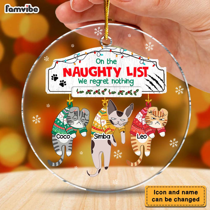 Personalized Christmas Naughty Cats Hanging On Mantel Acrylic Circle Ornament 35537 1