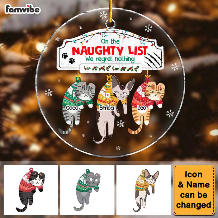 Personalized Christmas Naughty Cats Hanging On Mantel Acrylic Circle Ornament 35537 1