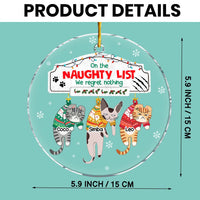 Personalized Christmas Naughty Cats Hanging On Mantel Acrylic Circle Ornament 35537 thumb 1
