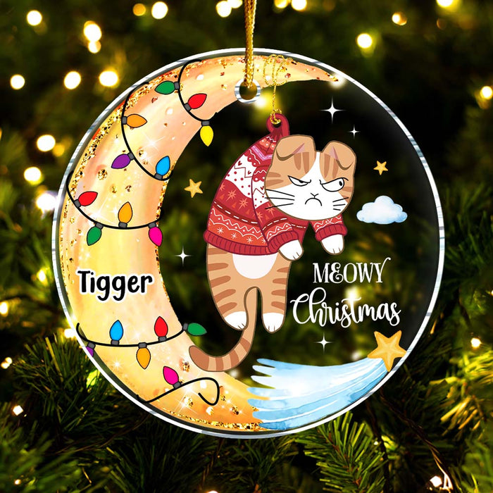 Personalized Naughty Cats On Moon Meowy Christmas Acrylic Circle Ornament 35549 1