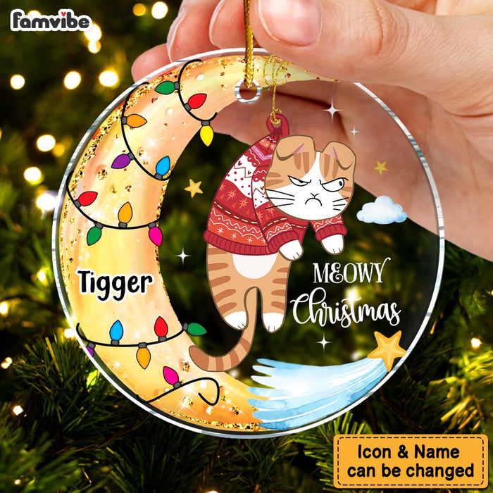 Personalized Naughty Cats On Moon Meowy Christmas Acrylic Circle Ornament 35549 1