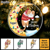 Personalized Naughty Cats On Moon Meowy Christmas Acrylic Circle Ornament 35549 thumb 1