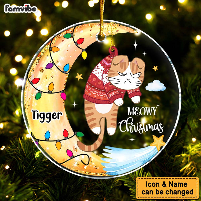 Personalized Naughty Cats On Moon Meowy Christmas Acrylic Circle Ornament 35549 1