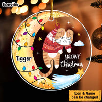 Personalized Naughty Cats On Moon Meowy Christmas Acrylic Circle Ornament 35549 thumb 1