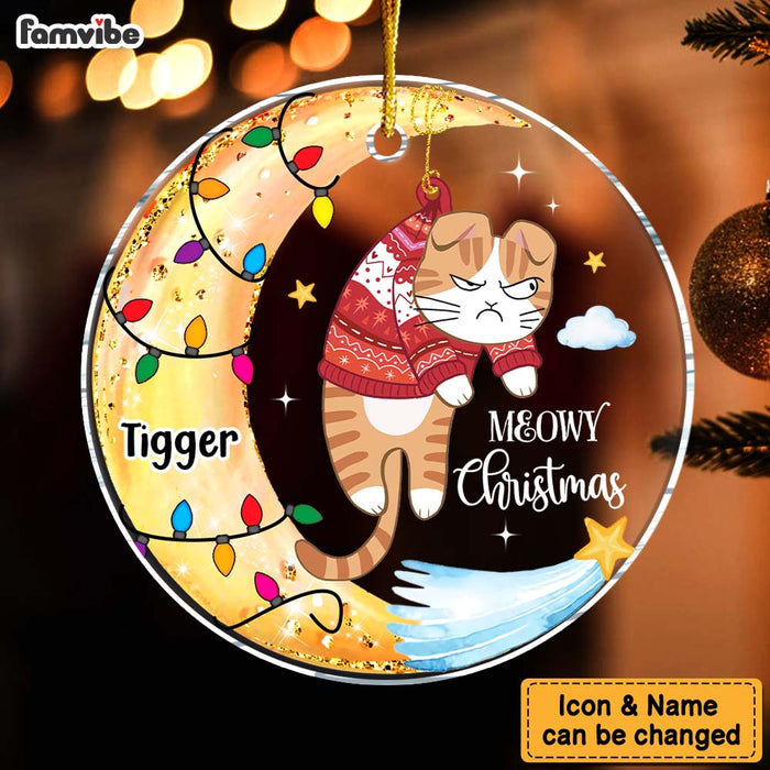 Personalized Naughty Cats On Moon Meowy Christmas Acrylic Circle Ornament 35549 1