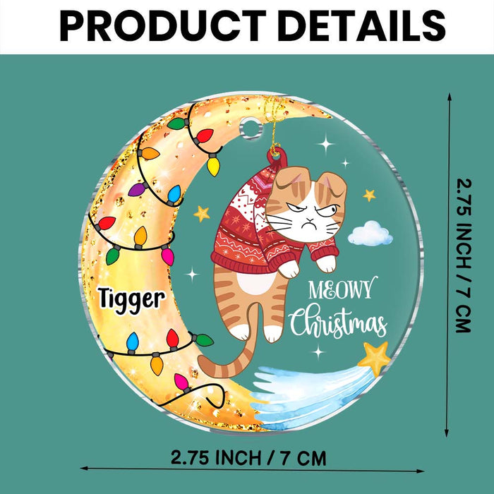 Personalized Naughty Cats On Moon Meowy Christmas Acrylic Circle Ornament 35549 1