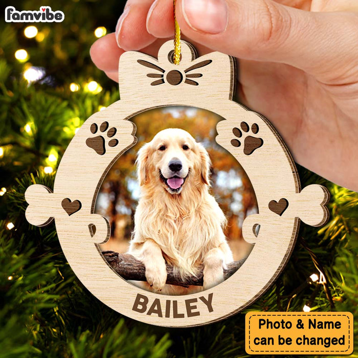 Personalized Custom Photo Dog First Christmas 2 Layered Wood Ornament 35559 1