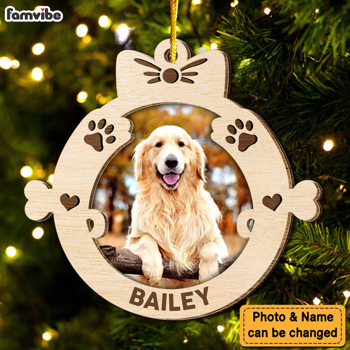 Personalized Custom Photo Dog First Christmas 2 Layered Wood Ornament 35559 1