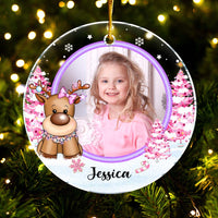Personalized Gift For Granddaughter Cute Reindeer Upload Photo Acrylic Circle Ornament 35562 thumb 1