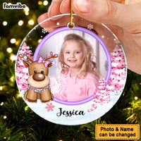 Personalized Gift For Granddaughter Cute Reindeer Upload Photo Acrylic Circle Ornament 35562 thumb 1