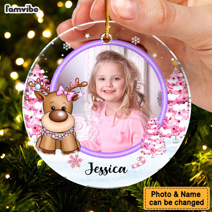 Personalized Gift For Granddaughter Cute Reindeer Upload Photo Acrylic Circle Ornament 35562 1