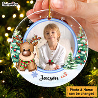 Personalized Gift For Granddaughter Cute Reindeer Upload Photo Acrylic Circle Ornament 35562 thumb 1