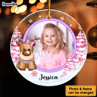 Personalized Gift For Granddaughter Cute Reindeer Upload Photo Acrylic Circle Ornament 35562 thumb 1