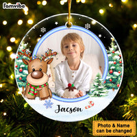 Personalized Gift For Granddaughter Cute Reindeer Upload Photo Acrylic Circle Ornament 35562 thumb 1