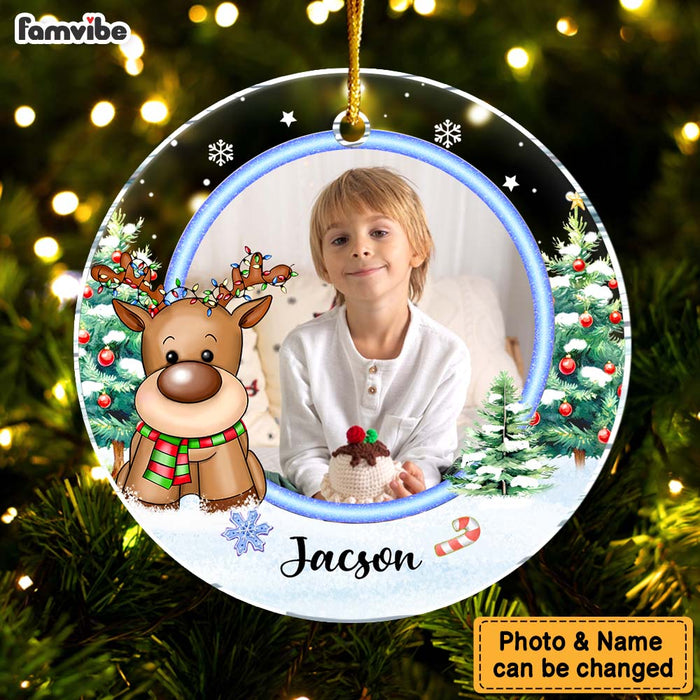 Personalized Gift For Granddaughter Cute Reindeer Upload Photo Acrylic Circle Ornament 35562 1