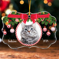 Personalized Gift For Cat Lovers Red Bow Custom Photo Ornament 35580 thumb 1