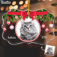Personalized Gift For Cat Lovers Red Bow Custom Photo Ornament 35580 thumb 1