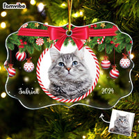 Personalized Gift For Cat Lovers Red Bow Custom Photo Ornament 35580 thumb 1