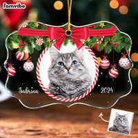 Personalized Gift For Cat Lovers Red Bow Custom Photo Ornament 35580 thumb 1