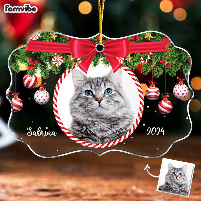 Personalized Gift For Cat Lovers Red Bow Custom Photo Ornament 35580 1