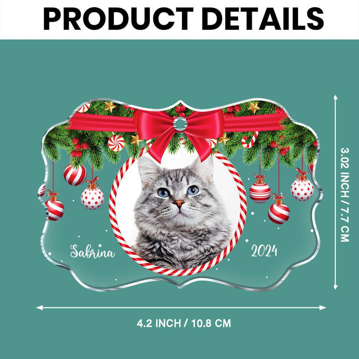 Personalized Gift For Cat Lovers Red Bow Custom Photo Ornament 35580 1