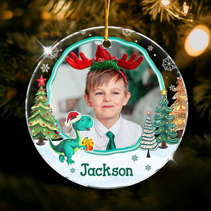 Personalized  Gift For Grandkid Christmas Dinosaur Custom Photo Acrylic Circle Ornament 35587 1