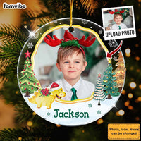 Personalized  Gift For Grandkid Christmas Dinosaur Custom Photo Acrylic Circle Ornament 35587 thumb 1