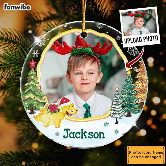 Personalized  Gift For Grandkid Christmas Dinosaur Custom Photo Acrylic Circle Ornament 35587 1