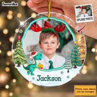 Personalized  Gift For Grandkid Christmas Dinosaur Custom Photo Acrylic Circle Ornament 35587 thumb 1