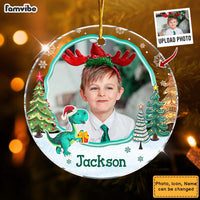 Personalized  Gift For Grandkid Christmas Dinosaur Custom Photo Acrylic Circle Ornament 35587 thumb 1