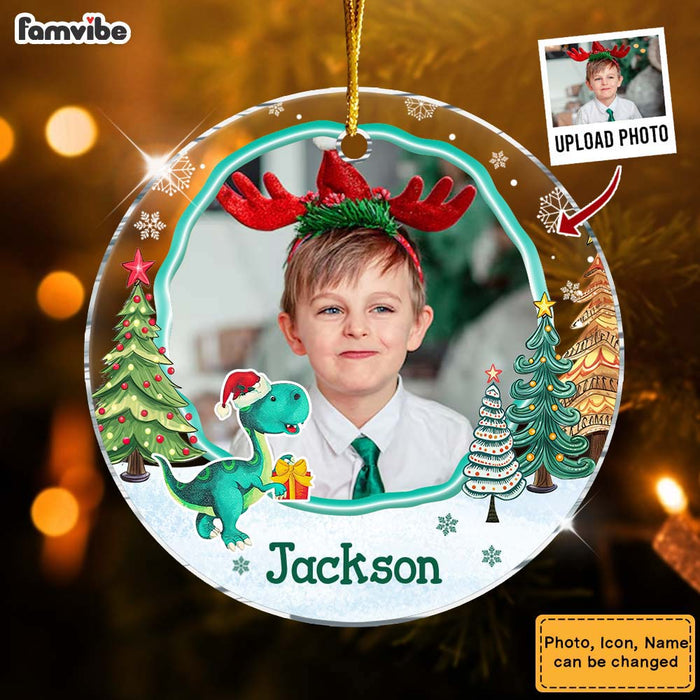 Personalized  Gift For Grandkid Christmas Dinosaur Custom Photo Acrylic Circle Ornament 35587 1