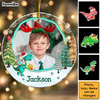 Personalized  Gift For Grandkid Christmas Dinosaur Custom Photo Acrylic Circle Ornament 35587 thumb 1