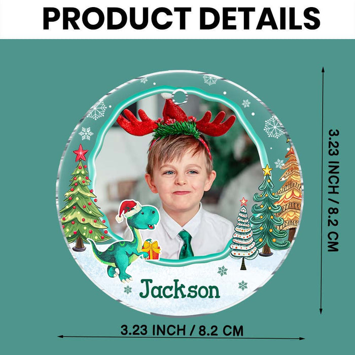 Personalized  Gift For Grandkid Christmas Dinosaur Custom Photo Acrylic Circle Ornament 35587 1