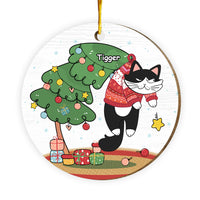 Personalized Cat Hanging On Tree Christmas MDF Circle Ornament35592 thumb 1