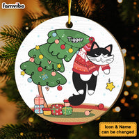 Personalized Cat Hanging On Tree Christmas MDF Circle Ornament35592 thumb 1