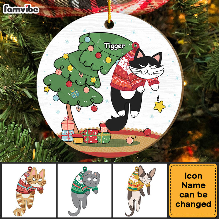 Personalized Cat Hanging On Tree Christmas MDF Circle Ornament35592 1