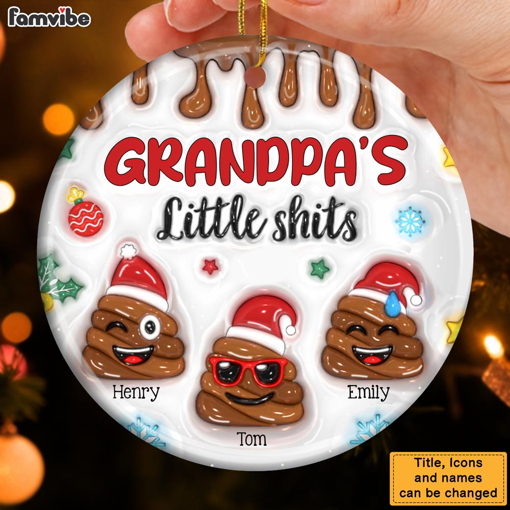 Personalized Gift for Grandpa Little Shit 3D Inflated Effect Circle Ceramic Ornament 35656 Primary Mockup