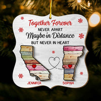 Personalized Two State Long Distance Gift Together Forever 2 Layered Wood Ornament 35942 thumb 1